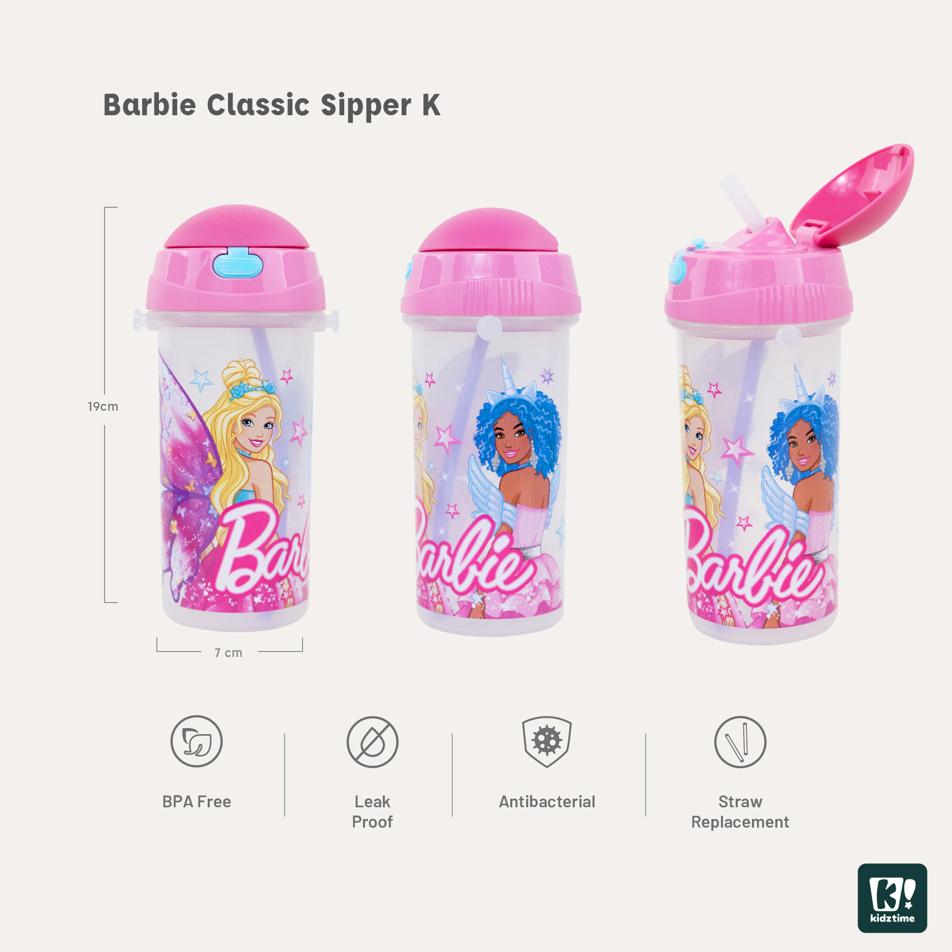 Kidztime Antibacterial Kids Cartoon Water Bottle Children Bottle Straw Bottle Botol BPA Free FDA Approved Budak Cute Bottle Cocomelon Baby Shark Paw Patrol 550ML