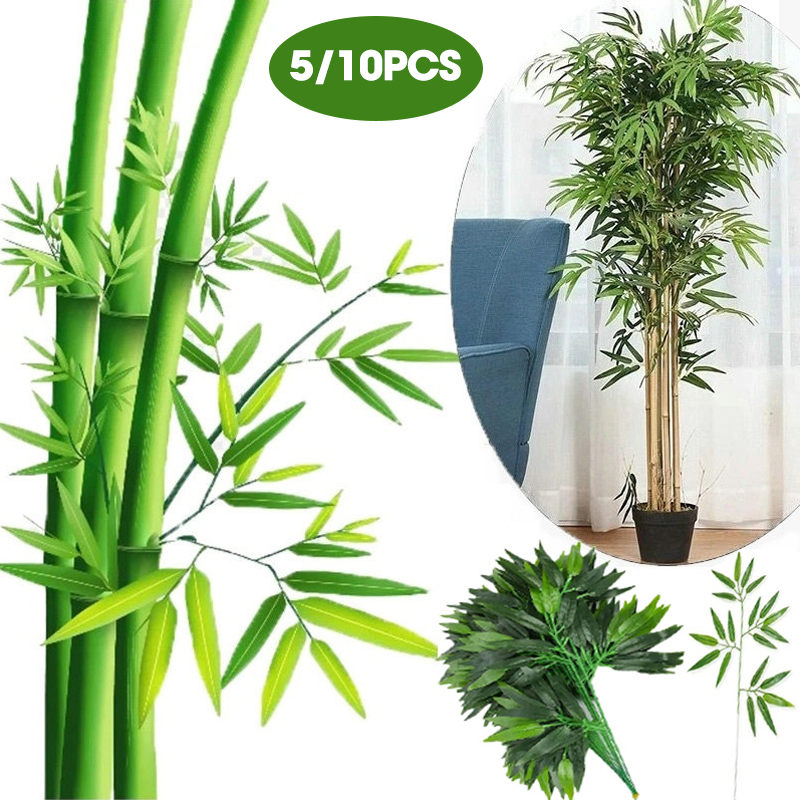 10 cái lá tre nhân tạo mô phỏng nhựa lá/màu xanh lá cây giả giống như thật chi nhánh đám cưới nhà vườn trang trí văn phòng