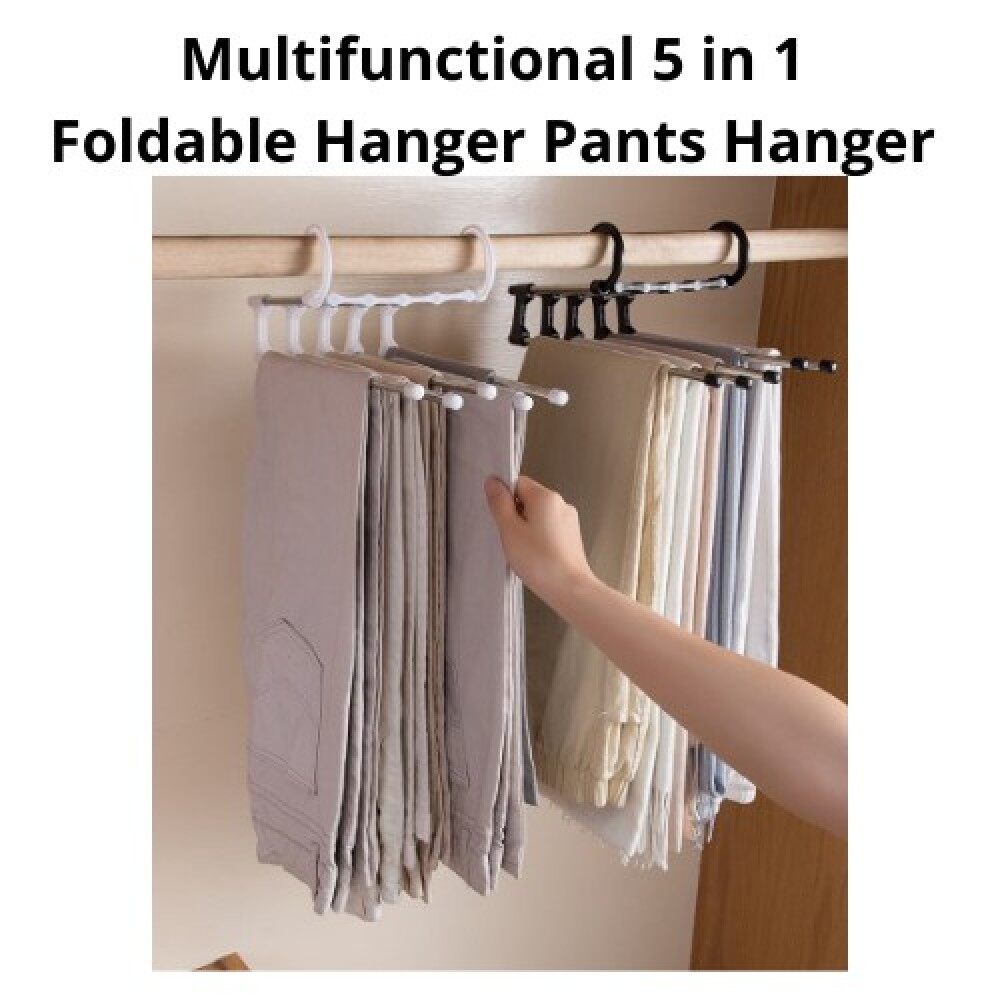 (Local Ready Stock) Multifunctional 5 in 1 Foldable Hanger Pants Hanger Closet Organizer