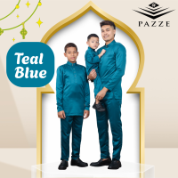 Pazze Baju Melayu 2026 Modern Slim Fit Satin Matte Sedondon Series - Teal Blue Ash Blue Dusty Blue Royal Blue Rich Brown Golden Brown Silver Mint Green Burgundy Dark Olive