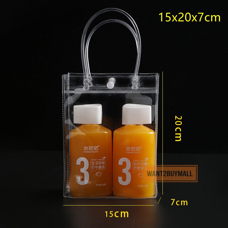 🇲🇾 Clear Transparent PVC Gift Tote Packaging Bag Button Hand Loop Shopping Goodies Travel Plastic Handbag Cosmetic Beg