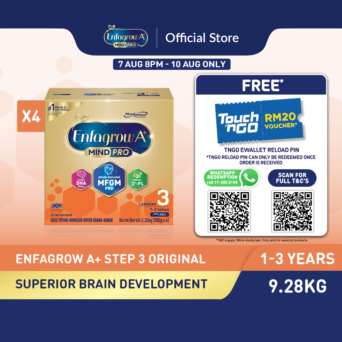 [Bundle of 4] Enfagrow A+ Step 3 (1Y+) Original Milk Formula Powder (2.32kg x 4)