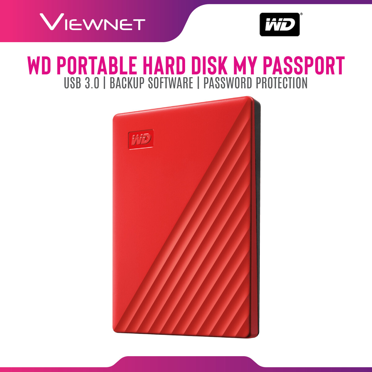 WD Western Digital My Passport  4TB ( RED ) Slim Portable External Hard Disk USB 3.0 With WD Backup Software & Password Protection
