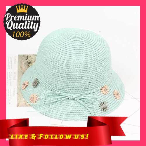 People's Choice Girls Sun Hats Wide Brim Floppy Summer Straw Casual Children Flat Bowknot Cap Panama Beach Holiday Cap (Light Green)