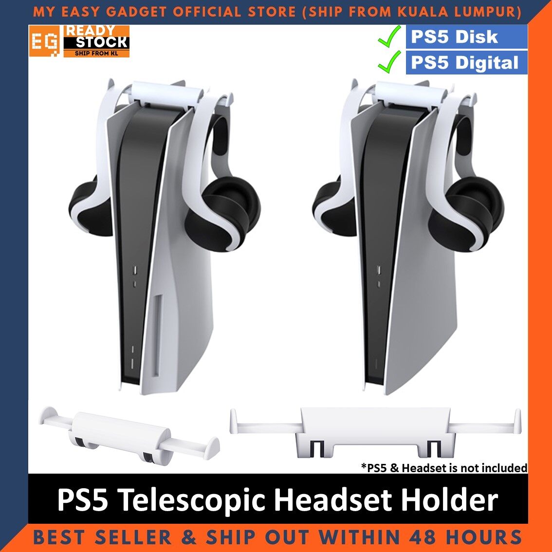 Mikiman PS5 Headset Hook Headphone Holder Mount Bracket Storage Stand For Playstation 5 Disk & Data Version