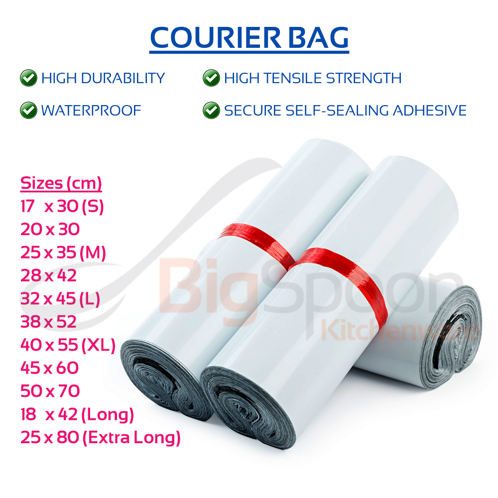 BIGSPOON SB00096 100pcs Thick White Courier Bag Self Adhesive Sealing PE Plastic Flyer Parcel Shipping Packaging Delivery Beg Kurier for Courier Service PosLaju Gdex J&T Skynet Citylink LEX DHL 快递袋