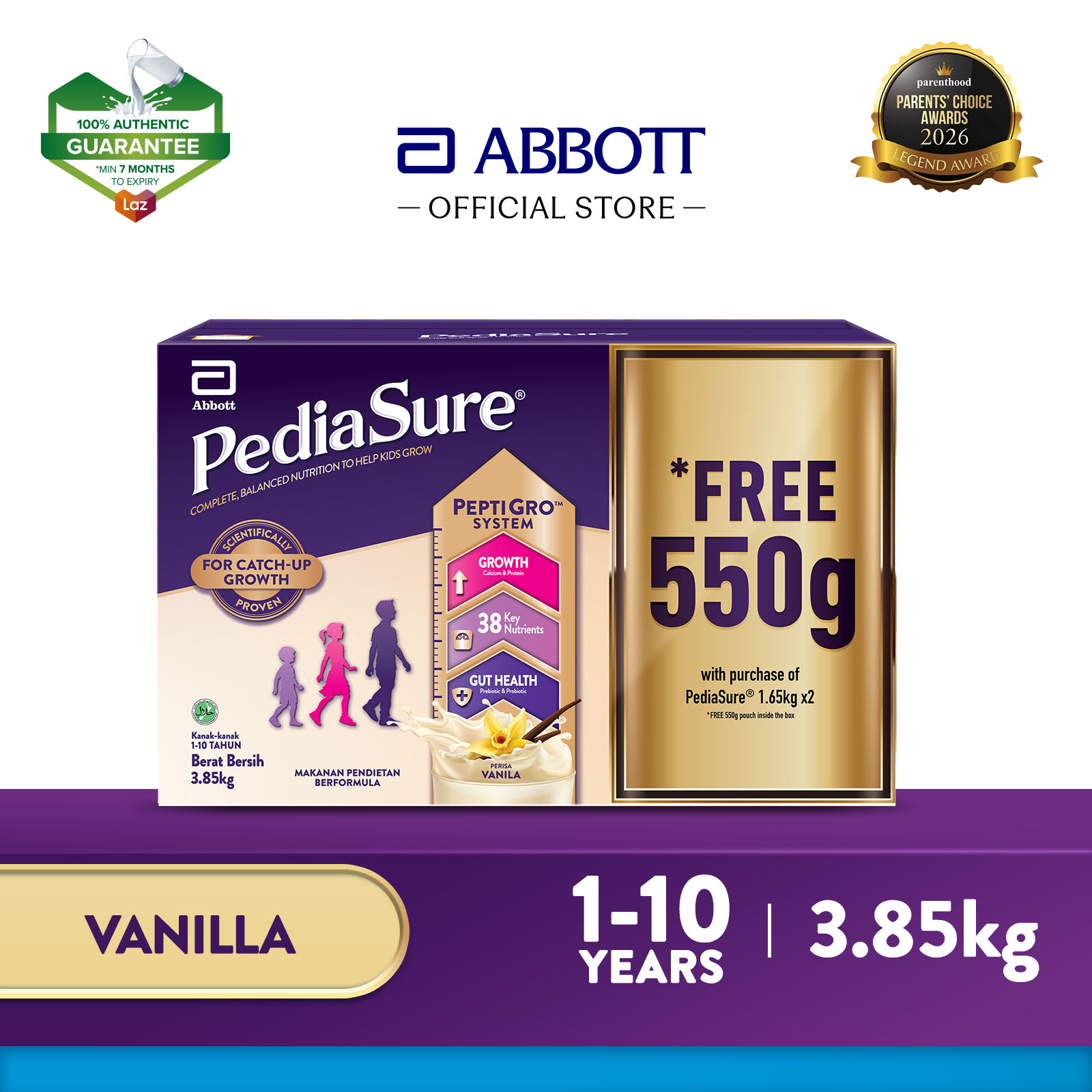 Pediasure Vanilla 1.65kg x2 Free 550g (Child Nutrition Supplement for Growth)
