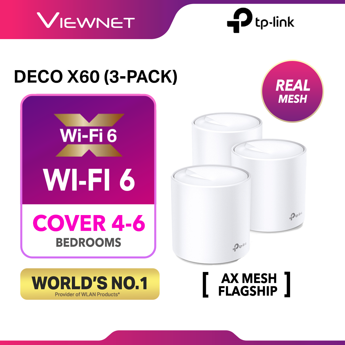 TP-Link Deco X60 (3 PACK) - AX3000 Wifi 6 Mesh Wifi Router Home Wireless System Support AP Mode or Router Mode Deco X60 (3 PACK)