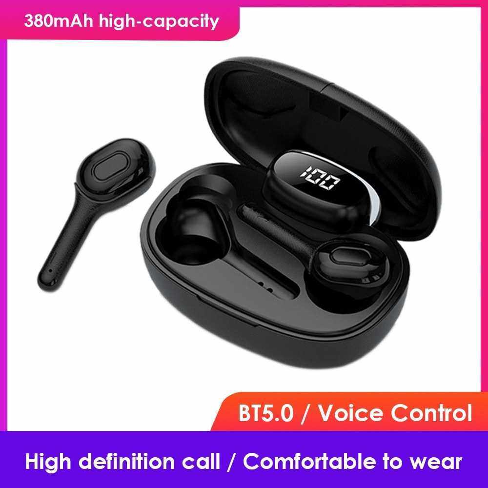 BT5.0 Wirelessly Earbuds Mini In-Ear Stereo Headset Volume Control LED Power Display Sports Earphone with Charging Case (Black)