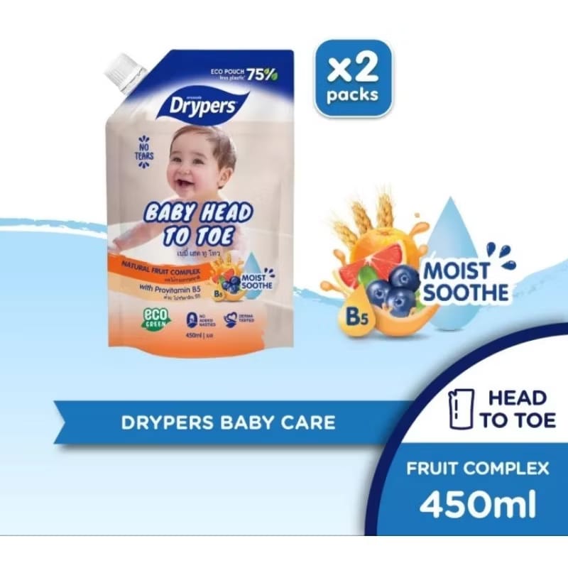 Drypers Baby Head Toe Bath Shower Baby Shampoo (450ml / 2x450ml ) [ Oat Milk / Avocado / Shea Butter / Almond Milk )