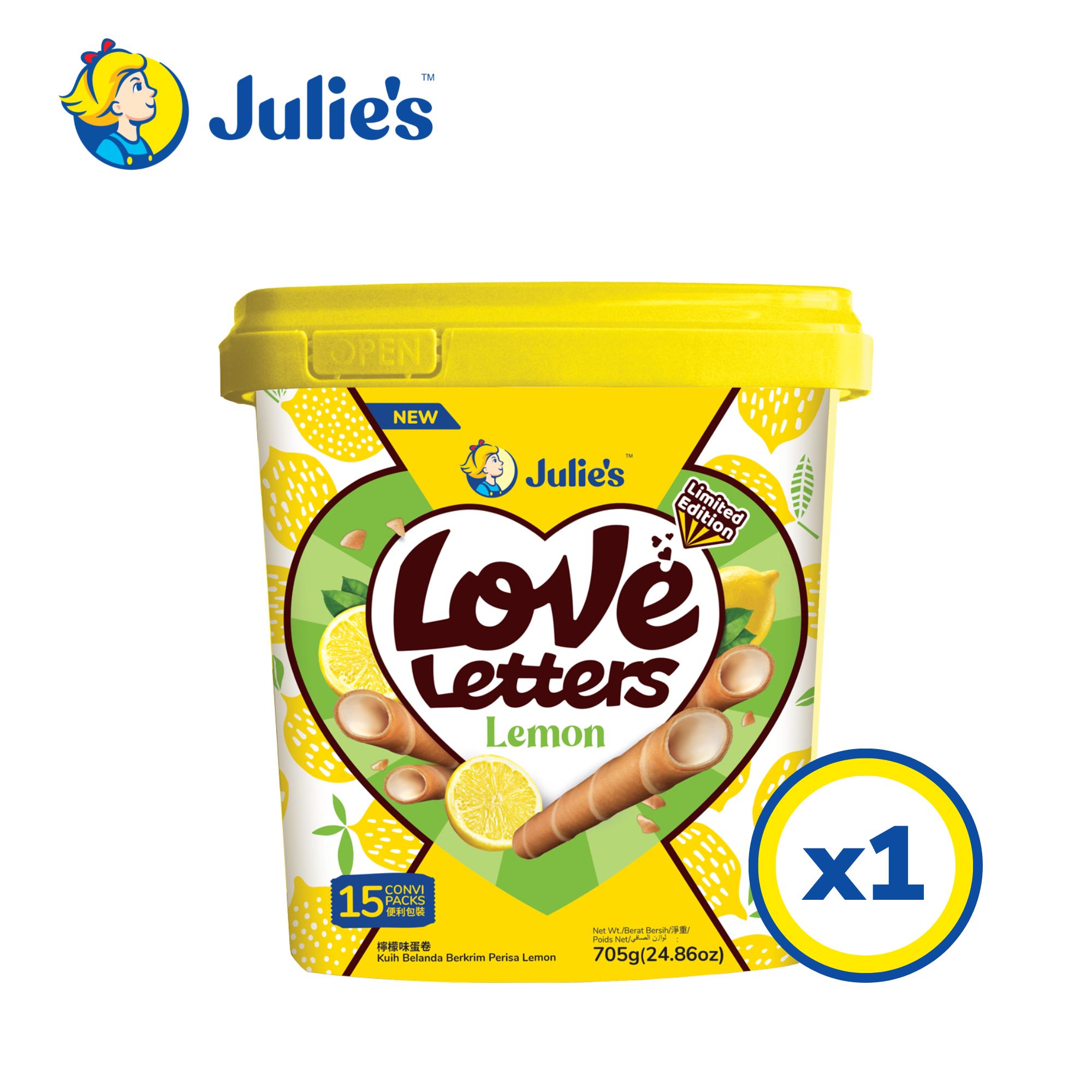 Julie's Tubs Fair Love Letters Strawberry 705g & Lemon 705g Twin Pack