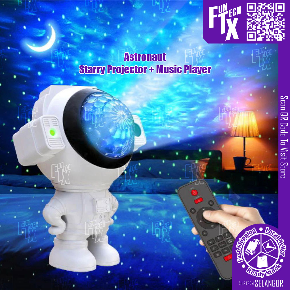 FunTechX USB Starry Projector Light With Bluetooth Music Player LED Star Light Galaxy Light Projection Lamp Gift 星空灯