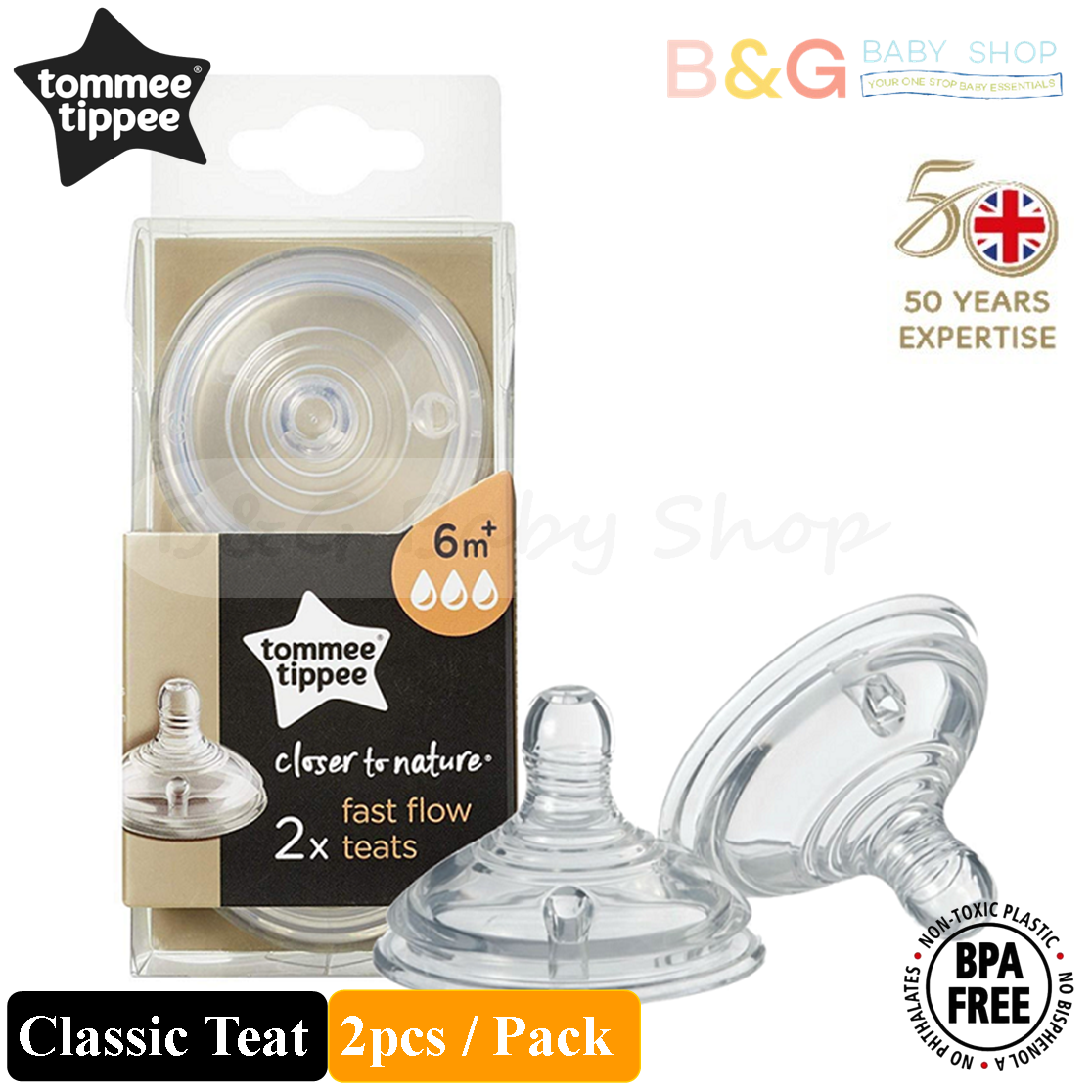 Tommee Tippee Closer to Nature baby Milk Feeding Bottle Teat / Nipple Puting Botol Susu Bayi Fast Flow 6m+ -2pcs / pack