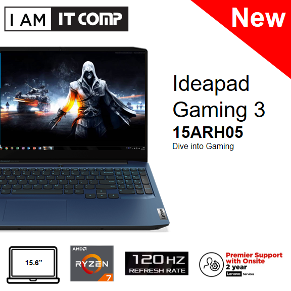 Lenovo Gaming 3 15ARH05 82EY00BPMJ 15.6" FHD 120Hz Gaming Laptop (Ryzen 7 4800H/8GB/512GB SSD/GTX165