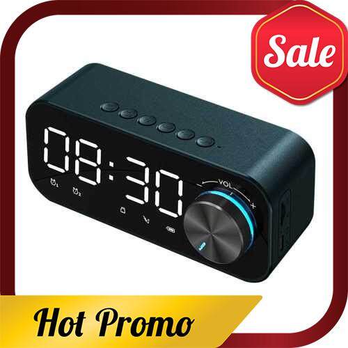 BT 5.0 Speaker LED Display Night Lamp 3 Adjustable Brightness Levels Double Alarms Volume Controlling Knob TF Card Playing, Blue (Blue)