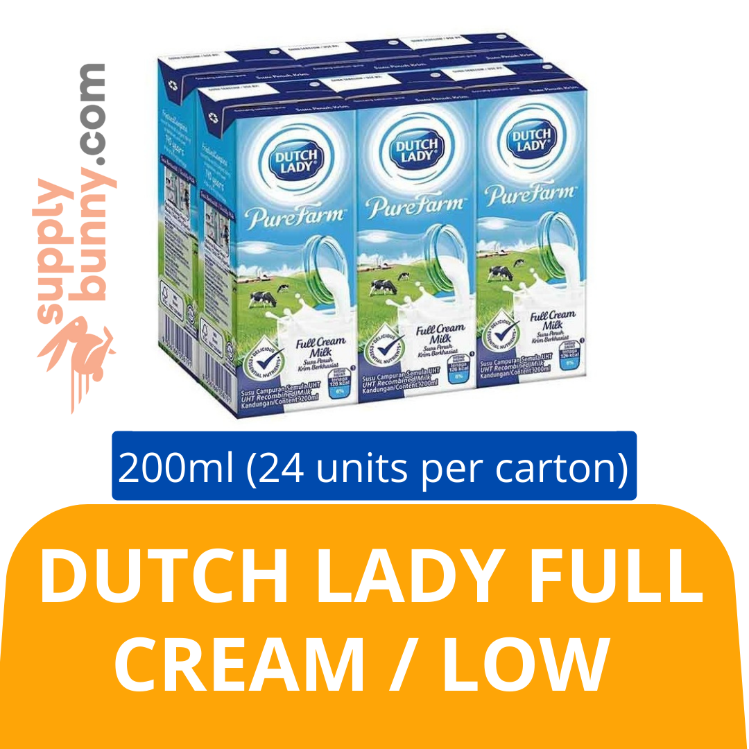 Dutch Lady UHT Full Cream / Low Fat (200ml X 24 packs) (sold per carton) 全脂牛奶/脱脂牛奶 PJ Grocer Dutch Lady Krim Penuh / Lemak Rendah