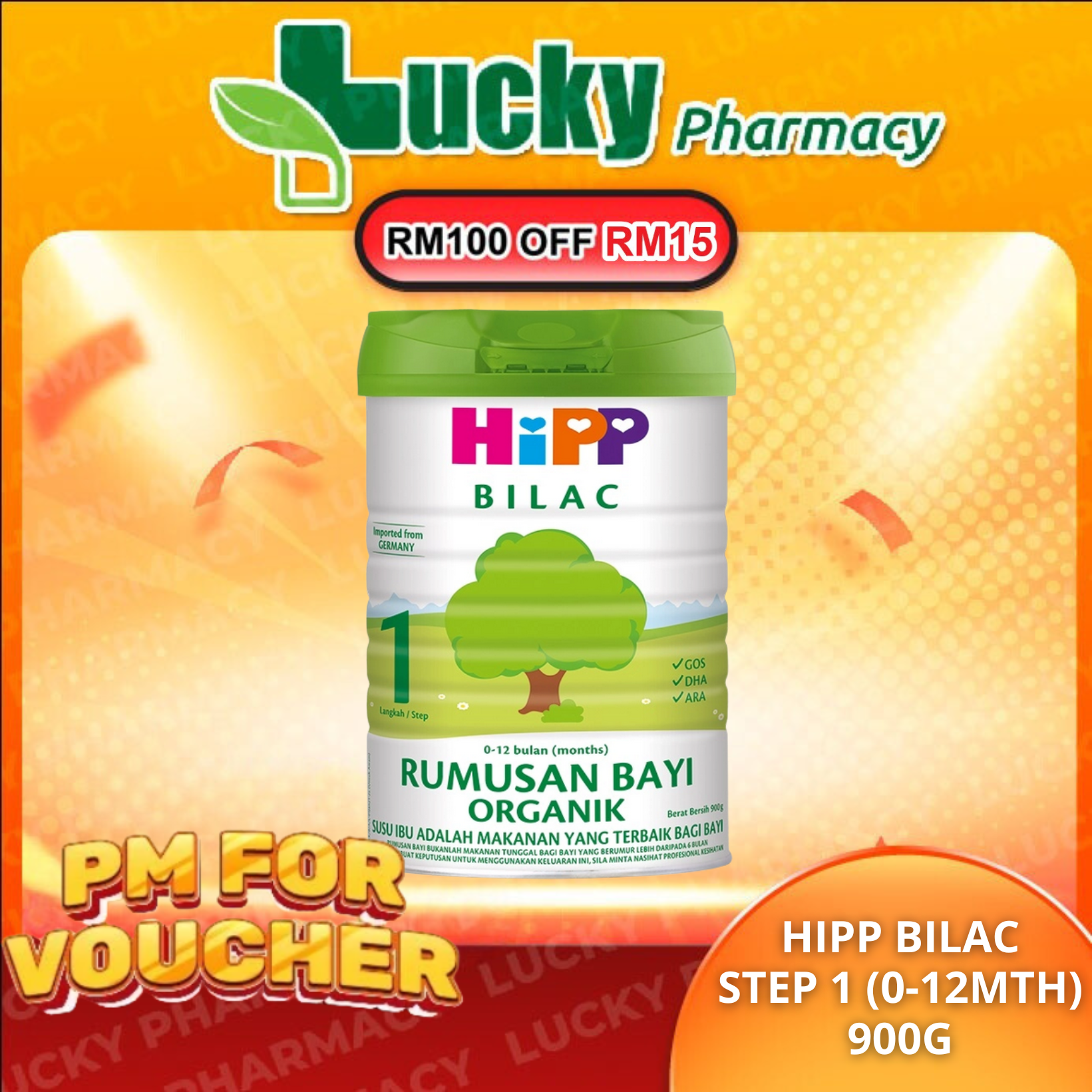 [1 TIN] HIPP BILAC ORGANIC INFANT MILK STEP 1 POWDER (0-12MTHS) 900G