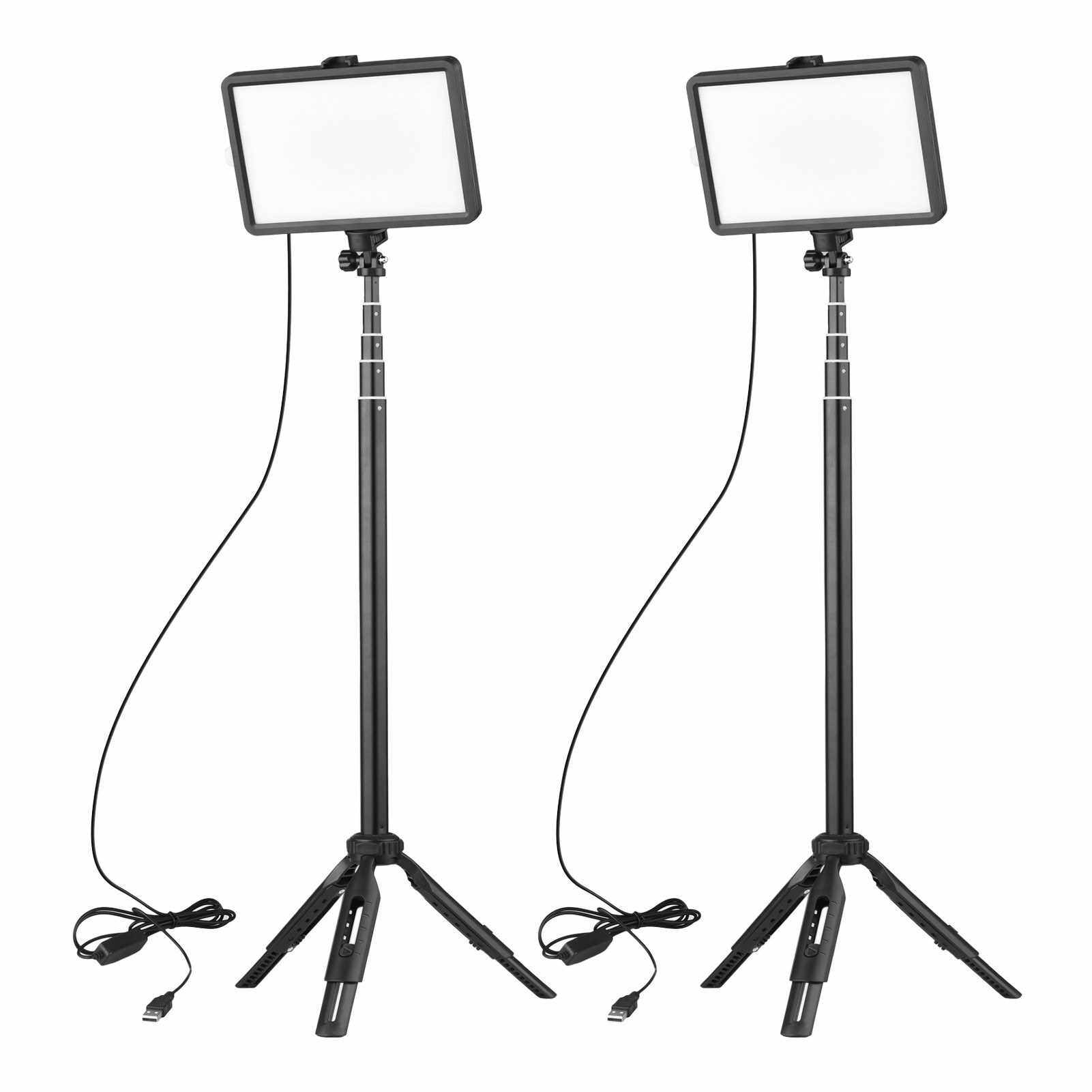 Andoer Portable RGB Video Light Kit with 2 * LED Video Light 7 Colors Lighting 3200K-5600K 10 Levels Brightness USB Powered + 2 * Extendable Tripod Max.148cm/58in Height for Video Conference Live Streaming Online Teaching (Standard)