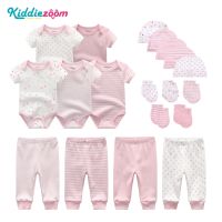 Kidddiezoom 19PCS NewBorn Baby Clothes Set Gift Boys Girls for Baby Include 5 Set Baby Gloves + 5 Set Baby Hats/Caps +5 Set Baby Rompers+4 Set Baby Pants