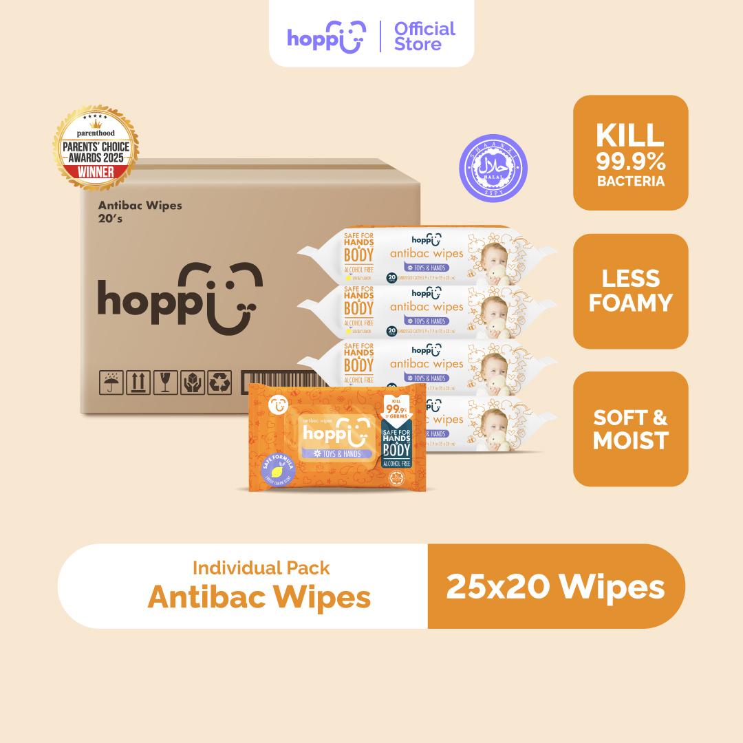 [Upgraded Formula] (CARTON) Hoppi Premium Baby Antibacterial Wipes (20 Wipes x 25 Packs)