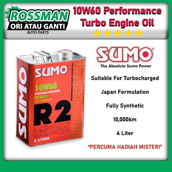 Japan Sumo R2 Racing Performance Turbo Engine Oil ( 10W-60 / 10W60 ) SM/CF Fully Synthetic - 4L Exora Preve Suprima S