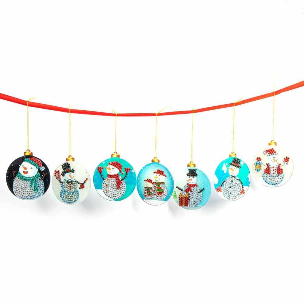 7Pcs DIY Diamond Painting Christmas Snowman Pendant Drill Diamond Embroidery Kit DIY Christmas Hanging Decoration (Standard)