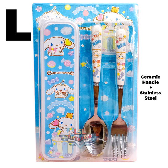 [H-371A] LSL GIFTS Kitty Kuromi Cartoon Stainless Steel Spoon Fork Tableware Set with Container Box