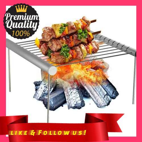 People’s Choice Folding Campfire Grill Non-stick Detachable 304 Stainless Steel Grate Portable Camping Grill with Legs BBQ Tools with Storage Bag for Meats Fish Vegetables Steak (Standard)