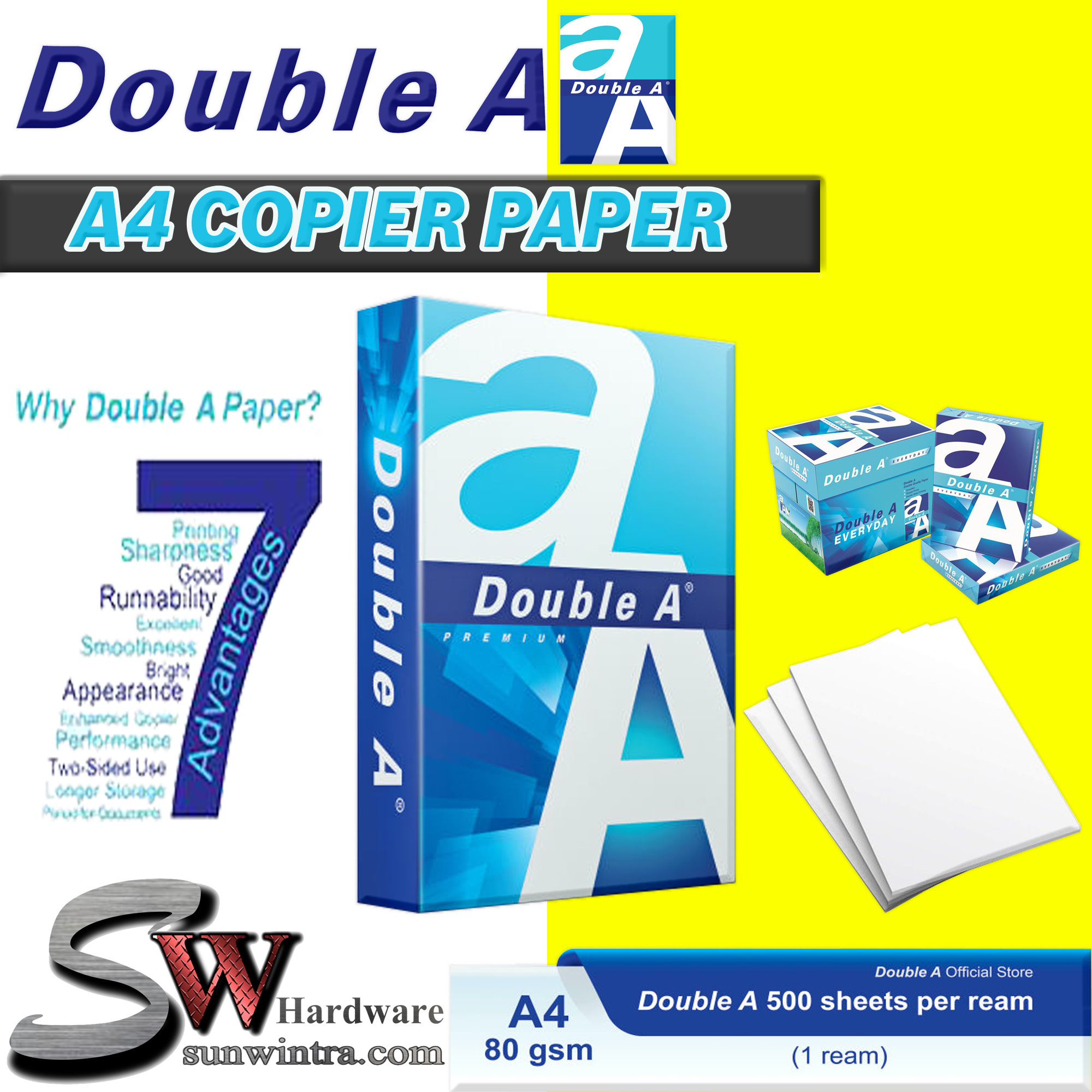 DOUBLE A Copier A4 Copier Paper 70gsm / Kertas A4 / A4 Paper / White Paper 500 Sheets of paper per ream