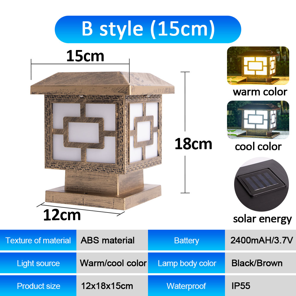 2 Color Solar Cell Lamp Post Lamp LED Energy-Saving Outdoor Courtyard Light IP67 Waterproof Garden Warm Color Decorative Light