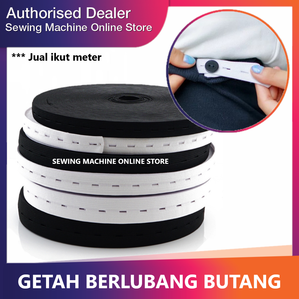 🔥READY STOCK🔥 Tali Getah Lubang Butang / Getah Berlubang / Elastic Band With Button Hole / Waist Elastic / Getah Kain / Alat Jahitan