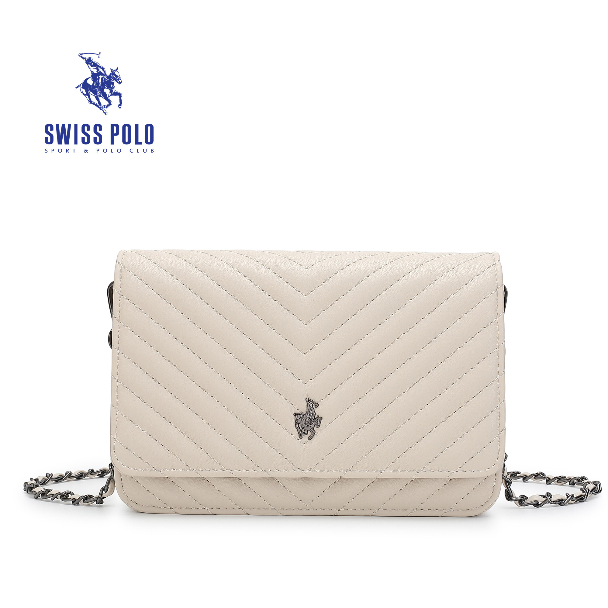 SWISS POLO Ladies Chain Quilted Sling Bag HHS 689-2 WHITE