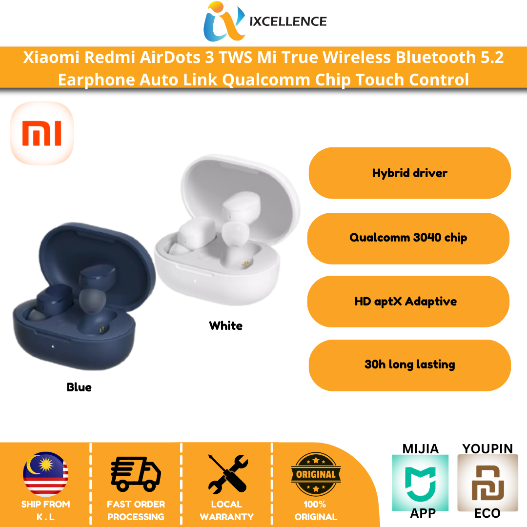 [IX] Xiaomi Redmi AirDots 3 TWS Mi True Wireless Bluetooth 5.2 Earphone Auto Link Qualcomm Chip Touch Control