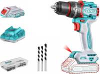 【TOTAL】20V Brushless Cordless Lithium Impact Drill Set | 66Nm High Torque | 22+2 Settings | Includes 47pcs Bits & Drill Bits + 2 Batteries 1 Charger | Multi-Purpose Drilling for Concrete Metal & Wood