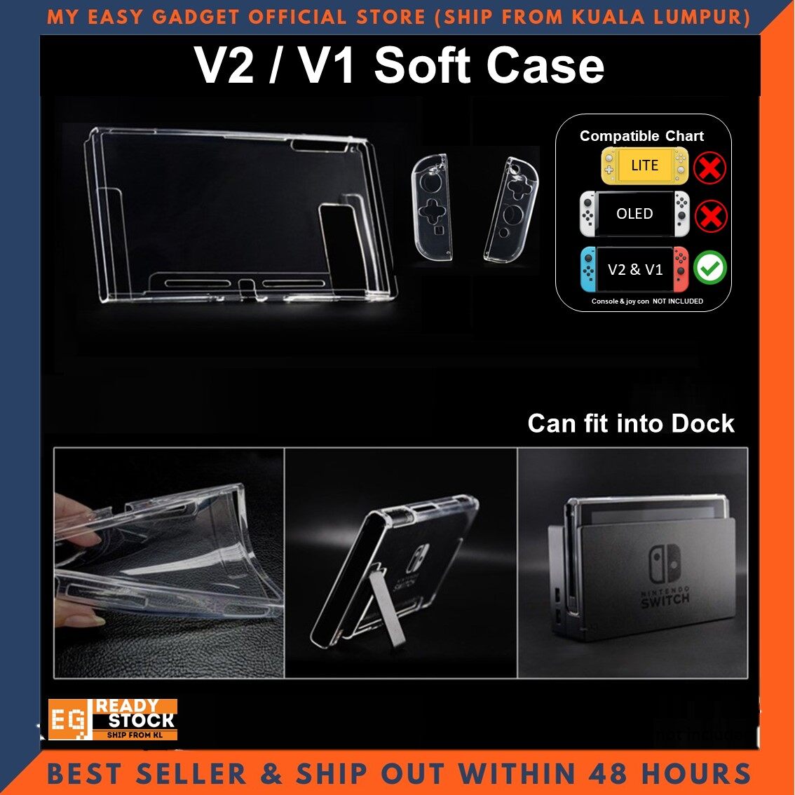 Nintendo Switch V2 Case Back Cover Soft Material / Crystal Case for Switch V2 (Can Fit into Dock)