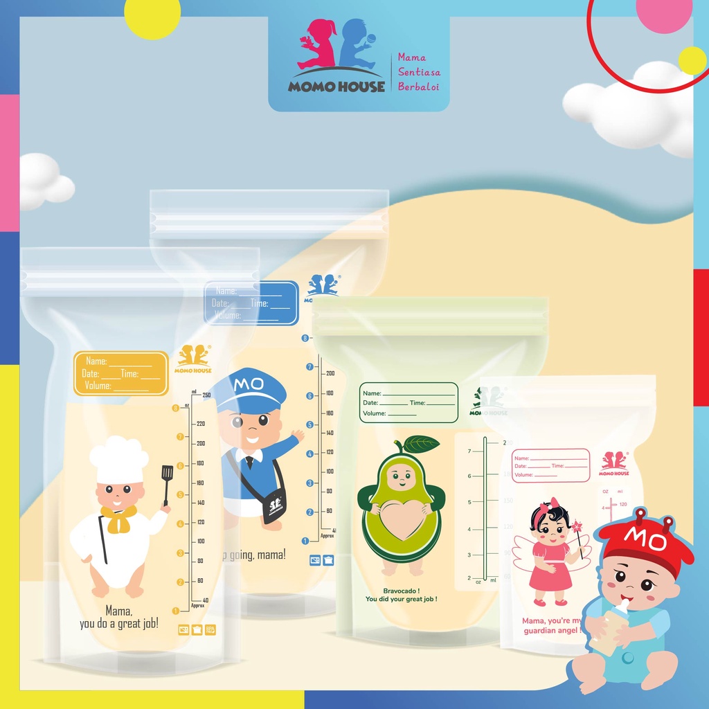 (New Design) (30 Pcs) 5oz/8oz MOMO HOUSE Double Lock Breastmilk Storage Bag Breast Milk
