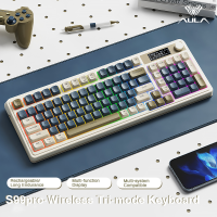 AULA S99/S99Pro Membrane Wireless Cream Touch Gaming Keyboard Supports Bluetooth+2.4G wireless+Tyce-C Wired 3-mode connection Typing Mute Suitable for Office and Gaming