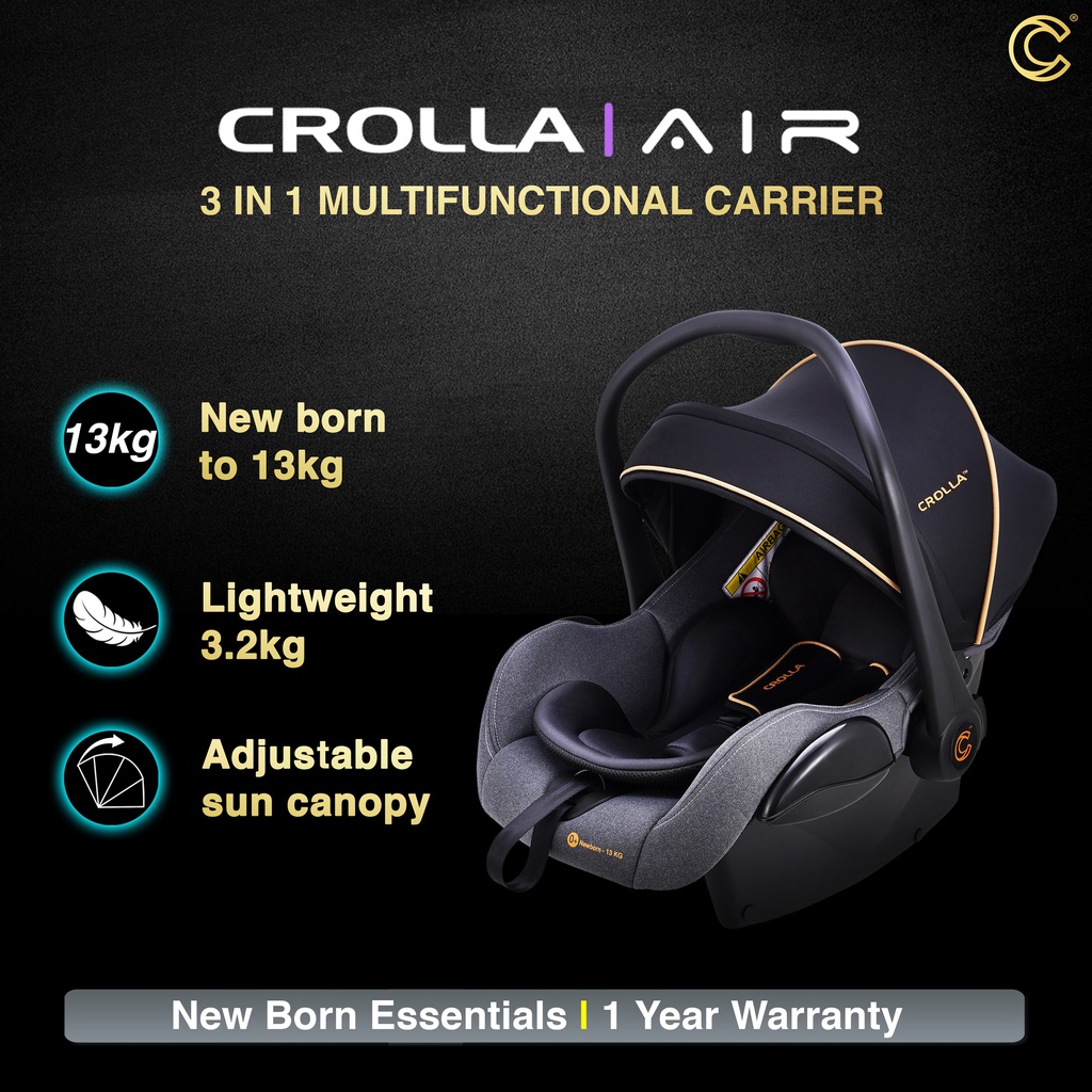 Crolla Air Baby Carrier Car Seat (New Born to 13kg) - 1 Year Warranty