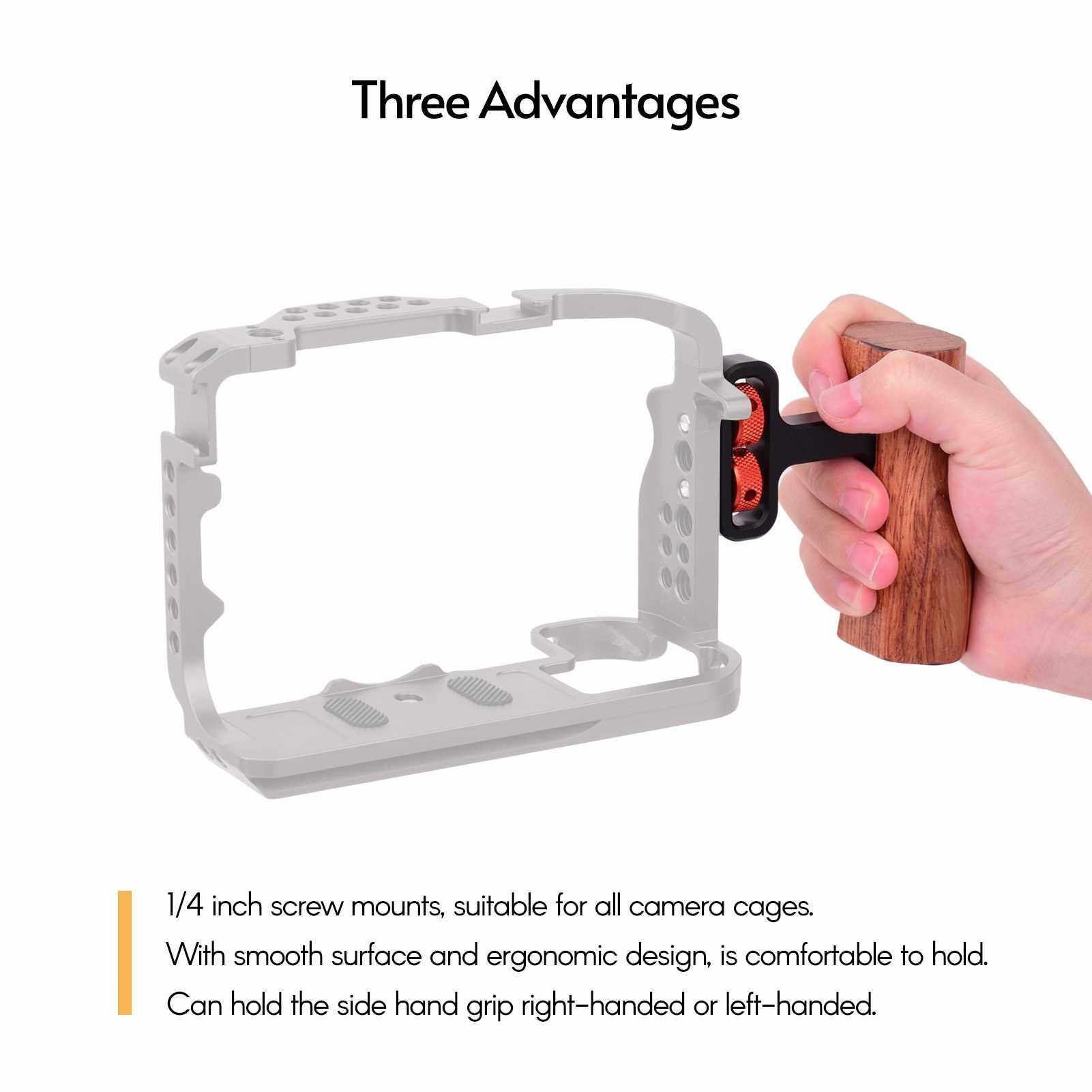 Universal Camera Cage Wooden Handle Side Hand Grip with 1/4 Inch Screw