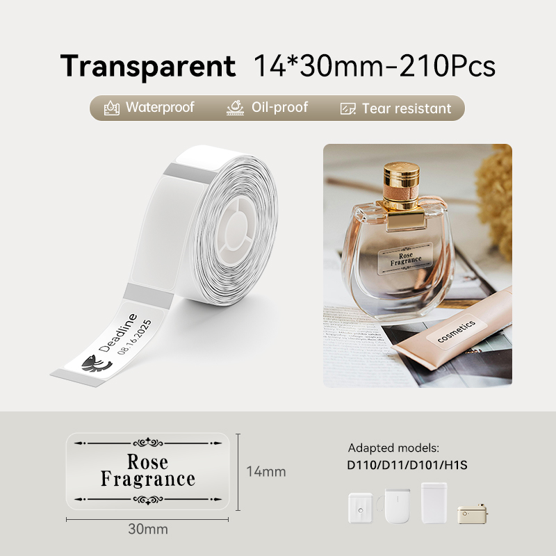 【Transparent Label】NIIMBOT D11/D110/D101 Clear Label Sticker Waterproof Oil Proof No Glue Residue Switch Name Sticker Luminous Thermal Label Paper