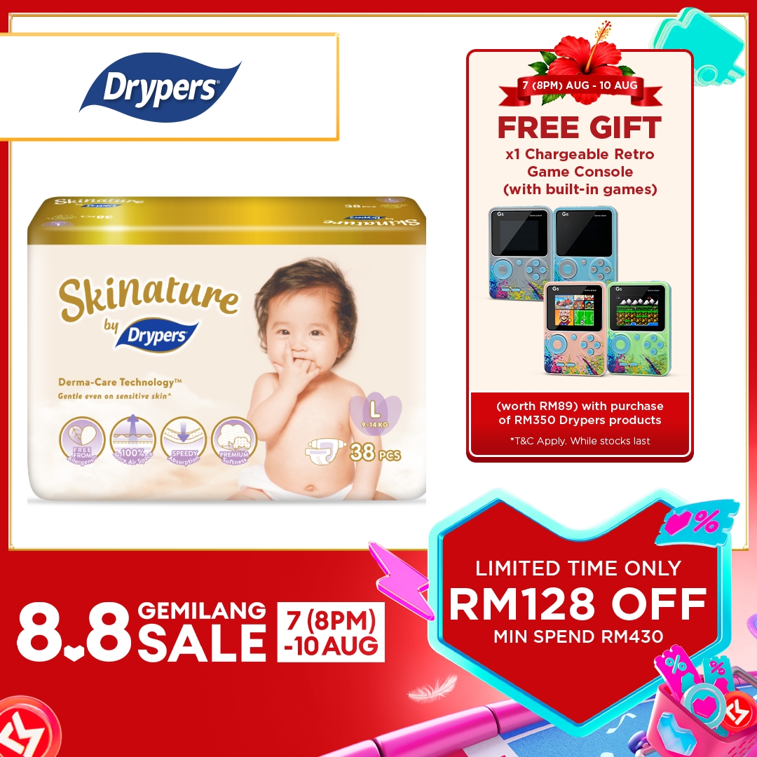 Skinature by Drypers Baby Tape Diapers NB66/ S58/ M44/ L38/ XL32 (1 Pack) - Super Soft & Allergen-free