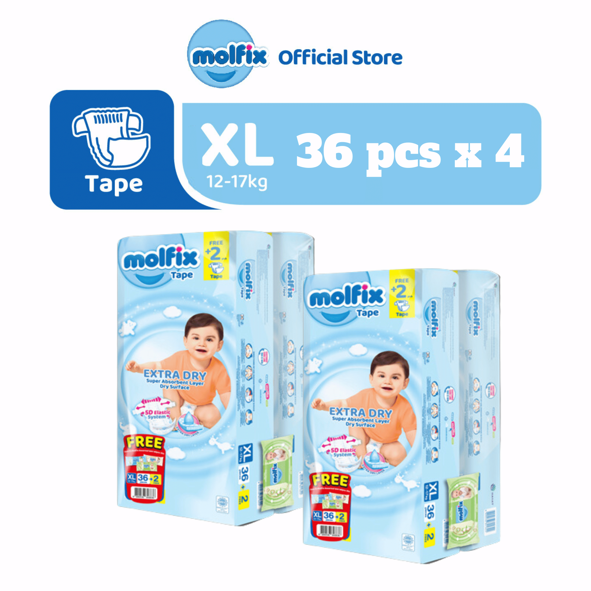 Molfix Extra Dry Tape Diaper Twin Pack (Carton) (Stock Clearance)