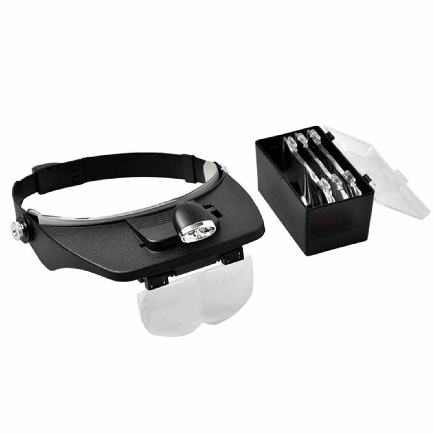 Headband Magnifier Head Magnifying Glasses Hands-Free Optical Professional Head-Worn LED Lighted Magnifier with 4 Detachable Lenses 1.2X 1.8X 2.5X 3.5X for Sewing Crafts Reading (Standard)