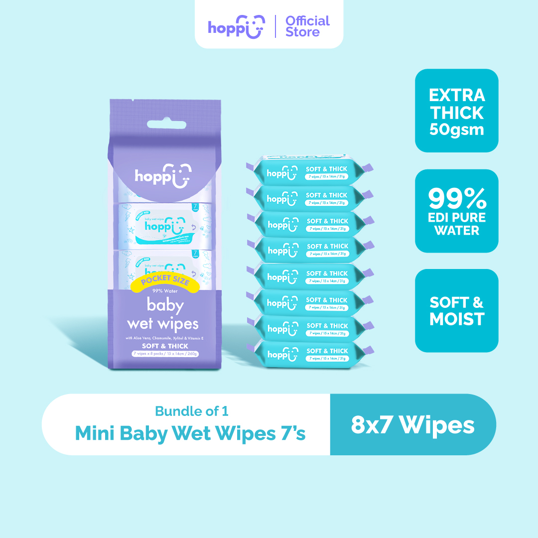 Hoppy Mini Hoppi Premium 99% Mini Baby Water Wipes - 7s'