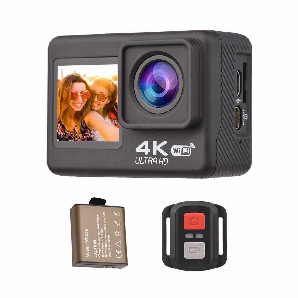 4K60FPS Ultra High Definition WiFi Action Camera Dual Screen 170 Wide Angle 30 Meters Waterproof with Remote Control 1 Li-ion Battery Mounting Accessories Kit Black (Standard)