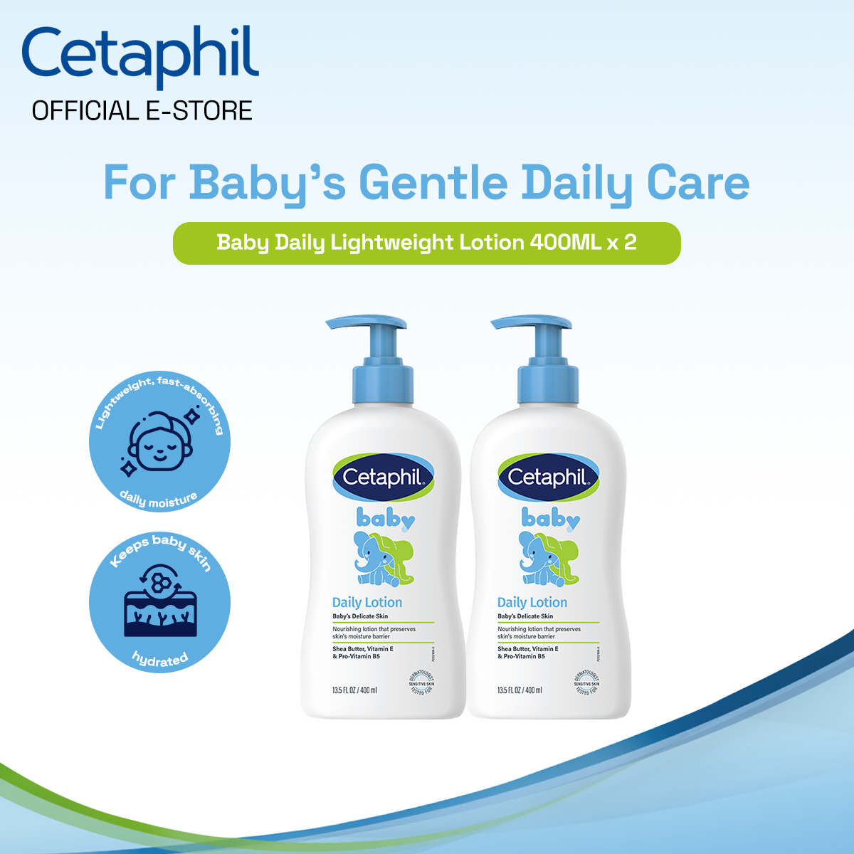 Cetaphil Baby Daily Lightweight Lotion For Body 400ML X2 For Baby Delicate Skin
