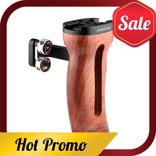 Andoer Universal Camera Cage Wooden Handle Left/Right Side Hand Grip with Cold Shoe Mount 1/4 Inch & 3/8 Inch Screw Holes Video Photography Accessories (Standard)