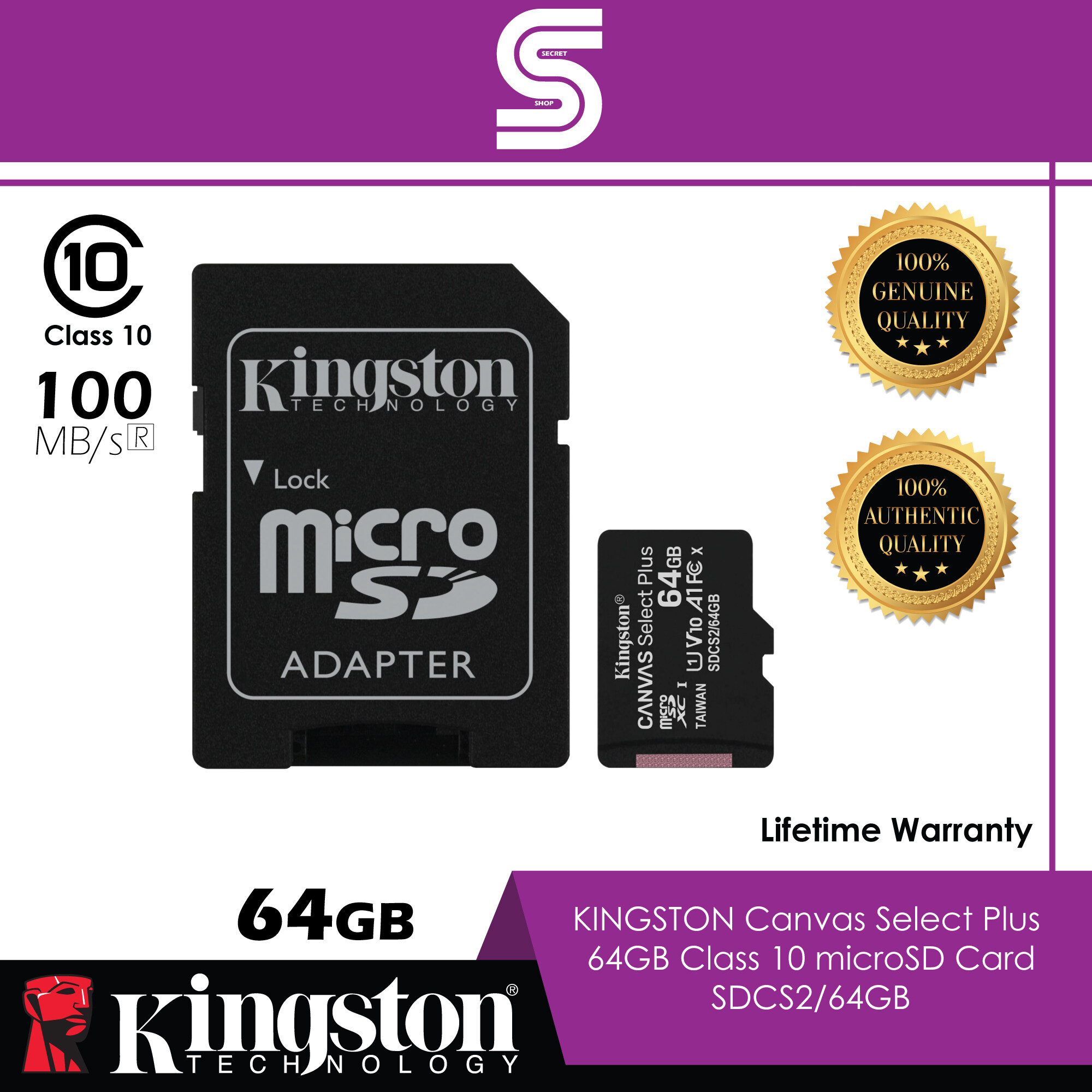 Kingston Canvas Select Plus 64GB Class 10 microSD Card - SDCS2/64GB