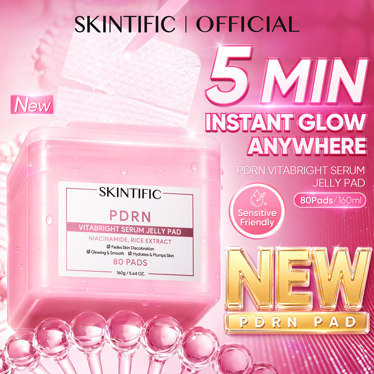<7.5 NEW LAUNCH>SKINTIFIC PDRN VitaBright Serum Jelly Pad Niacinamide Instant Glowing Fade Skin Hydrated Makeup Base