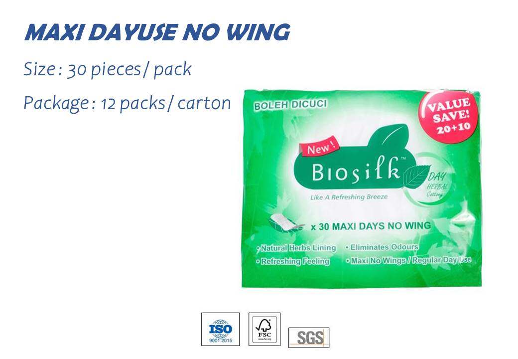 Biosilk Herbal Maxi Dayuse No Wing Sanitary Napkins / Pads 24cm 30's